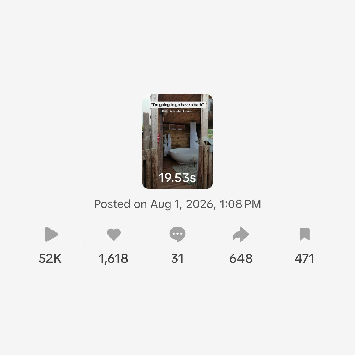 TikTok analytics for a client video with 52K views